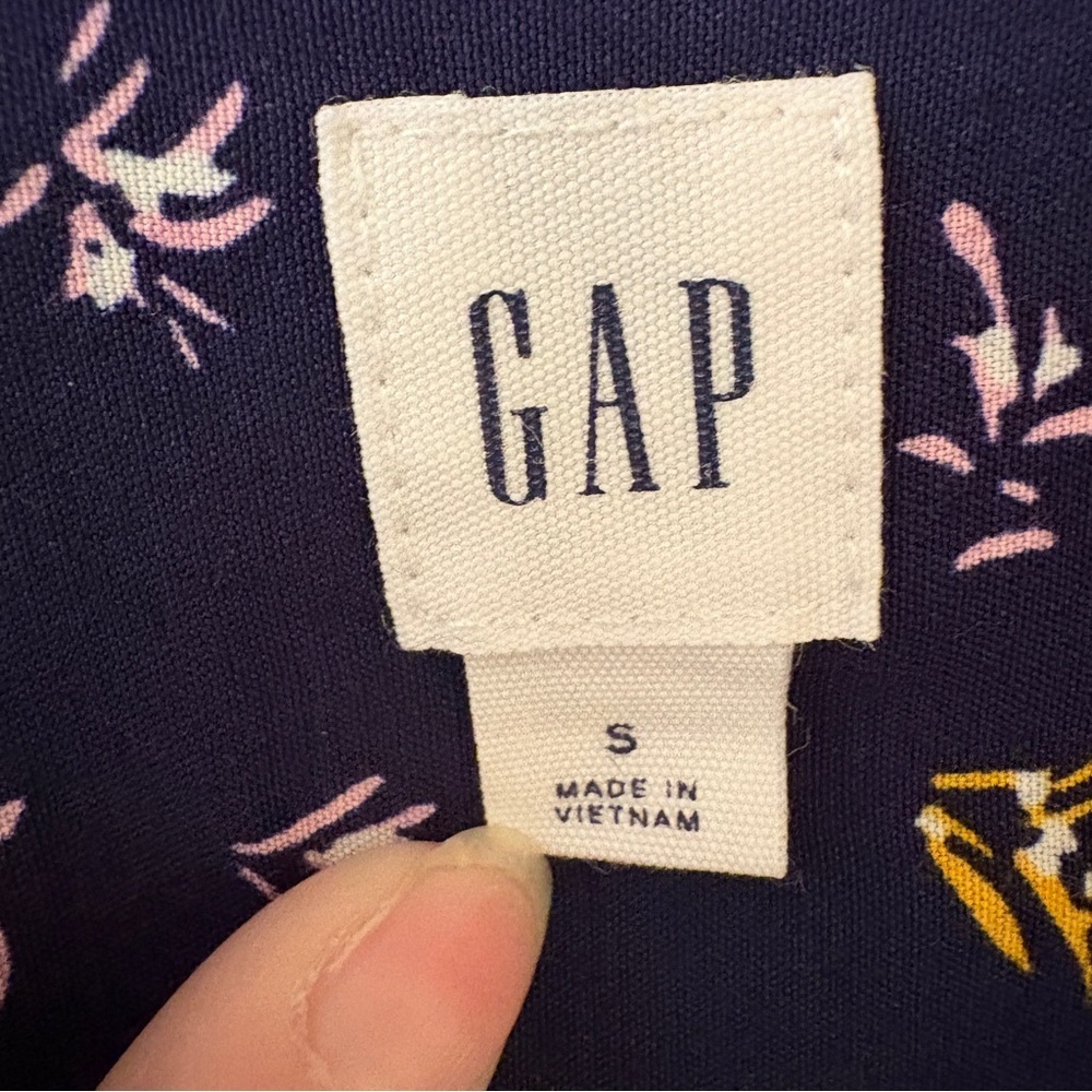 GAP Navy Ditsy Floral Long Sleeve Henley Popover Blouse Small - Picture 4 of 5